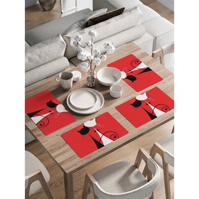 Комплект салфеток для сервировки стола «Кошачье свидание», прямоугольные, закруглённые края, размер 30х46 см, 4 шт