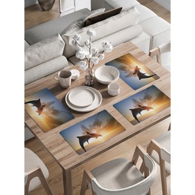 Комплект салфеток для сервировки стола «Дельфины на закате», прямоугольные, закруглённые края, размер 30х46 см, 4 шт