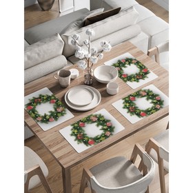 Комплект салфеток для сервировки стола «Новогодний венок», прямоугольные, закруглённые края, размер 30х46 см, 4 шт