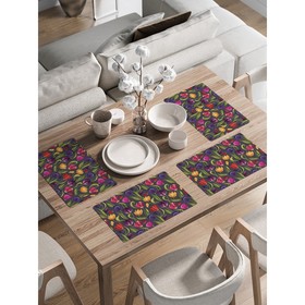 Комплект салфеток для сервировки стола «Разноцветные тюльпаны», прямоугольные, закруглённые края, размер 30х46 см, 4 шт