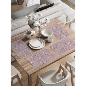 Комплект салфеток для сервировки стола «Изобилие бабочек», прямоугольные, закруглённые края, размер 30х46 см, 4 шт