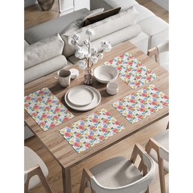 Комплект салфеток для сервировки стола «Цветочное панно», прямоугольные, закруглённые края, размер 30х46 см, 4 шт