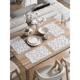 Комплект салфеток для сервировки стола «Бабочки и ромашки», прямоугольные, закруглённые края, размер 30х46 см, 4 шт