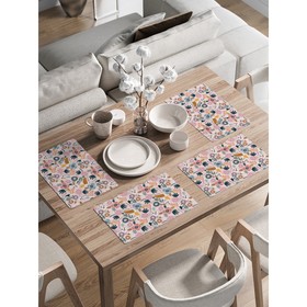 Комплект салфеток для сервировки стола «Тропические зарисовки», прямоугольные, закруглённые края, размер 30х46 см, 4 шт