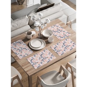 Комплект салфеток для сервировки стола «Нежная композиция», прямоугольные, закруглённые края, размер 30х46 см, 4 шт