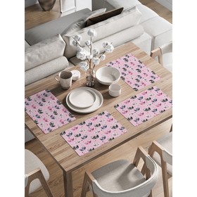 Комплект салфеток для сервировки стола «Цветочные ленивцы», прямоугольные, закруглённые края, размер 30х46 см, 4 шт