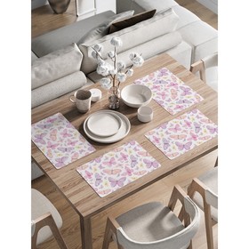 Комплект салфеток для сервировки стола «Нежные бабочки», прямоугольные, закруглённые края, размер 30х46 см, 4 шт