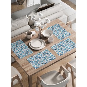 Комплект салфеток для сервировки стола «Голубые бабочки», прямоугольные, закруглённые края, размер 30х46 см, 4 шт