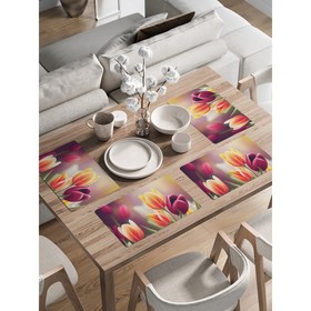 Комплект салфеток для сервировки стола «Поле тюльпанов», прямоугольные, закруглённые края, размер 30х46 см, 4 шт