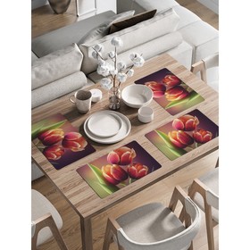 Комплект салфеток для сервировки стола «Букет тюльпанов», прямоугольные, закруглённые края, размер 30х46 см, 4 шт