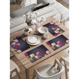 Комплект салфеток для сервировки стола «Весенние тюльпаны», прямоугольные, закруглённые края, размер 30х46 см, 4 шт
