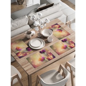 Комплект салфеток для сервировки стола «Утро с тюльпанами», прямоугольные, закруглённые края, размер 30х46 см, 4 шт