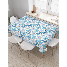 Скатерть на стол «Голубые бабочки», прямоугольная, сатен, размер 120х145 см