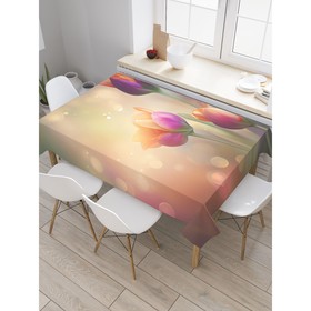 Скатерть на стол «Утро с тюльпанами», прямоугольная, сатен, размер 120х145 см