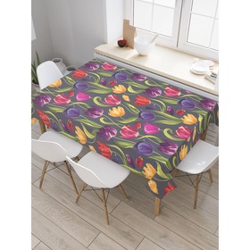 Скатерть на стол «Разноцветные тюльпаны», прямоугольная, сатен, размер 145х180 см