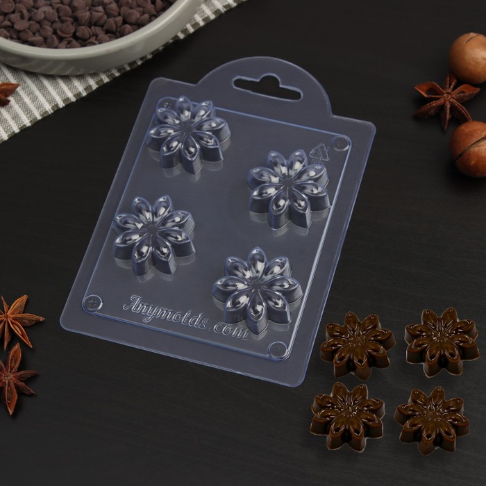 Форма для шоколада и конфет «Бадьян», 3,5×3,5×1,1 см, цвет прозрачный - Фото 1