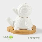 Набор для специй BellaTenero «Черепаха и улитка», солонка 25 мл, перечница 30 мл, на бамбуковой подставке, фарфор, белый - Фото 1