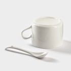 Набор кружек керамический на подставке из бамбука BellaTenero, 9 предметов: 4 кружки 150 мл, 4 ложки, подставка, белый - Фото 5