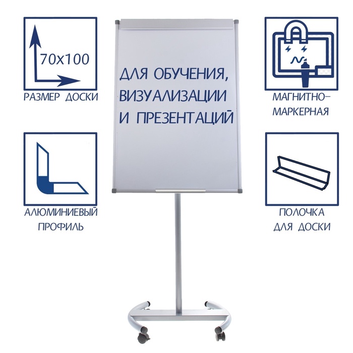 УЦЕНКА Флипчарт мобильный магнитно-маркерный 70×100 см, Calligrata СТАНДАРТ, в алюминиевом профиле, на роликах - Фото 1