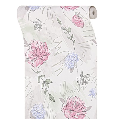 Обои бумажные «Гомельобои. Фиоре 71», с рисунком цветов, 0.53×10.05 м, цвет серый