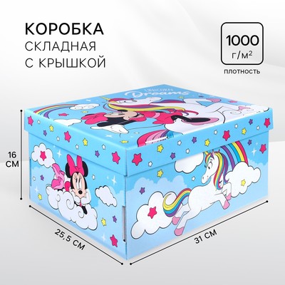 Коробка подарочная складная с крышкой, 31 х 25,5 х 16 "Dreams", Минни и единорог