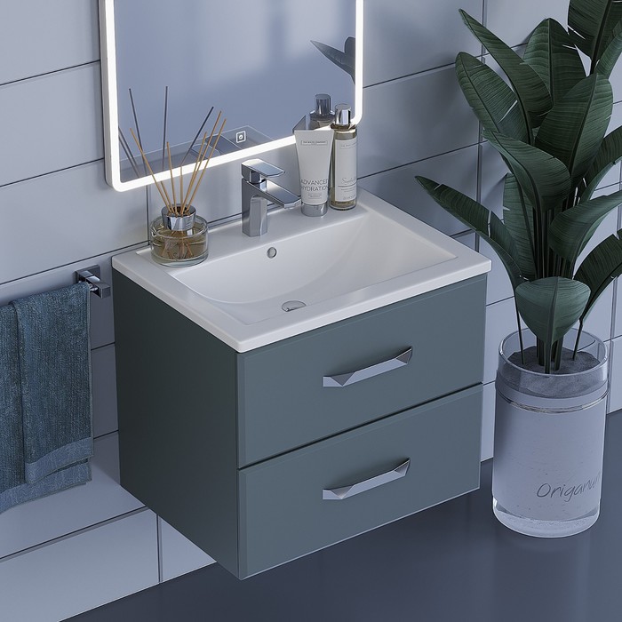 Тумба с раковиной Uperwood Foster 60 см, подвесная, серый графит - Фото 1