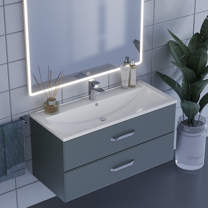 Тумба с раковиной Uperwood Foster 100 см, подвесная, серый графит - Фото 1