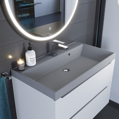 Раковина Uperwood Classic Quartz 80 см, кварцевая, серая матовая, бетон