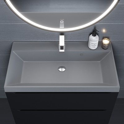 Раковина Uperwood Classic Quartz 80 см, кварцевая, серая матовая, бетон
