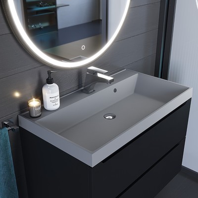 Раковина Uperwood Classic Quartz 80 см, кварцевая, серая матовая, бетон