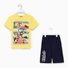 Комплект для мальчика (футболка/шорты), цвет светло-жёлтый/тёмно-синий, рост 110 см - фото 10466151