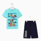 Комплект для мальчика (футболка/шорты), цвет мятный/тёмно-синий, рост 86 см - фото 10466166
