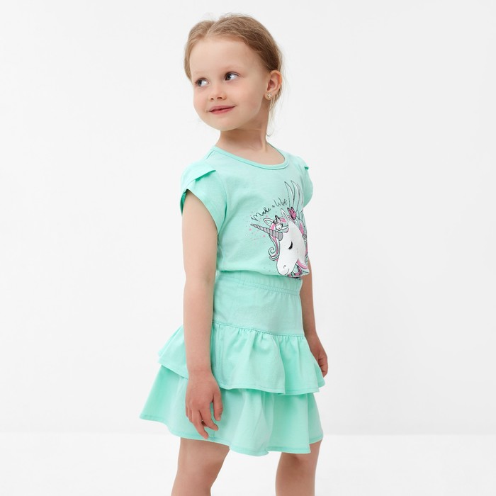 Комплект для девочки (футболка/юбка), цвет мятный, рост 104 см
