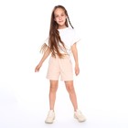 Костюм для девочки (футболка/шорты), цвет молочный, рост 134 см - фото 2867170