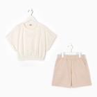 Костюм для девочки (футболка/шорты), цвет молочный, рост 140 см - фото 33629891