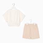 Костюм для девочки (футболка/шорты), цвет молочный, рост 140 см - фото 33629893