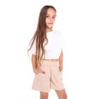 Костюм для девочки (футболка/шорты), цвет молочный, рост 146 см - фото 33629900