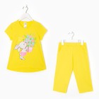 Костюм для девочки (футболка, бриджи), цвет лимонный, рост 98 см - фото 321389365