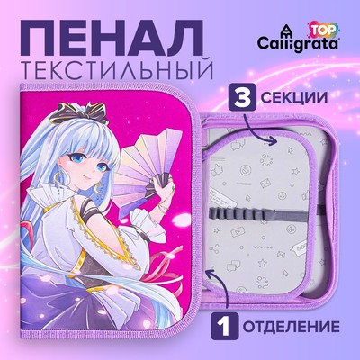 Пенал школьный, 3 секции, 14×21×4 см «Аниме»