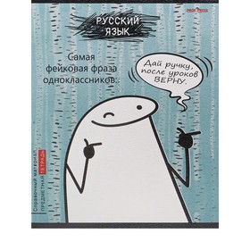 Тетрадь предметная 48 листов в линию Школьные мемасики "Русский язык", обложка мелованный картон, тиснение холст, блок офсет