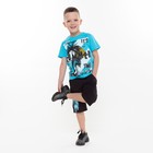 Комплект (футболка/шорты) для мальчика, цвет бирюзовый/чёрный, рост 110 - фото 321389439