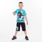 Комплект (футболка/шорты) для мальчика, цвет бирюзовый/чёрный, рост 128 9587192