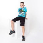 Комплект (футболка/шорты) для мальчика, цвет бирюзовый/чёрный, рост 128 9587192