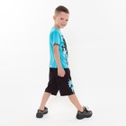Комплект (футболка/шорты) для мальчика, цвет бирюзовый/чёрный, рост 128 9587192