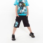 Комплект (футболка/шорты) для мальчика, цвет бирюзовый/чёрный, рост 128 9587192