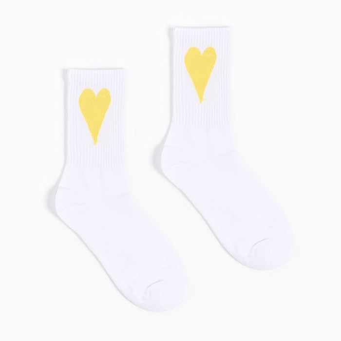 Носки женские, цвет белый/жёлтое сердечко, размер 25-27 - Фото 1