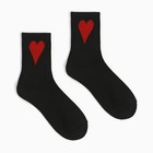 Носки женские, цвет чёрный/красное сердечко, размер 23-25 - фото 10470001