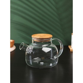 Чайник стеклянный заварочный с бамбуковой крышкой и металлическим фильтром Magistro «Эко», 1 л
