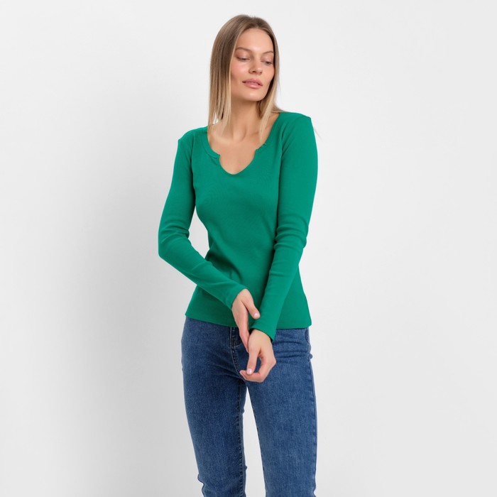 Лонгслив женский, цвет тёмно-зелёный, размер 46 (L) - Фото 1