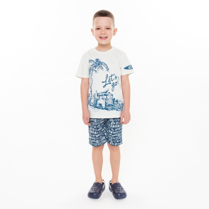 Комплект (футболка/шорты) для мальчика, цвет слоновая кость/индиго, рост 110 см